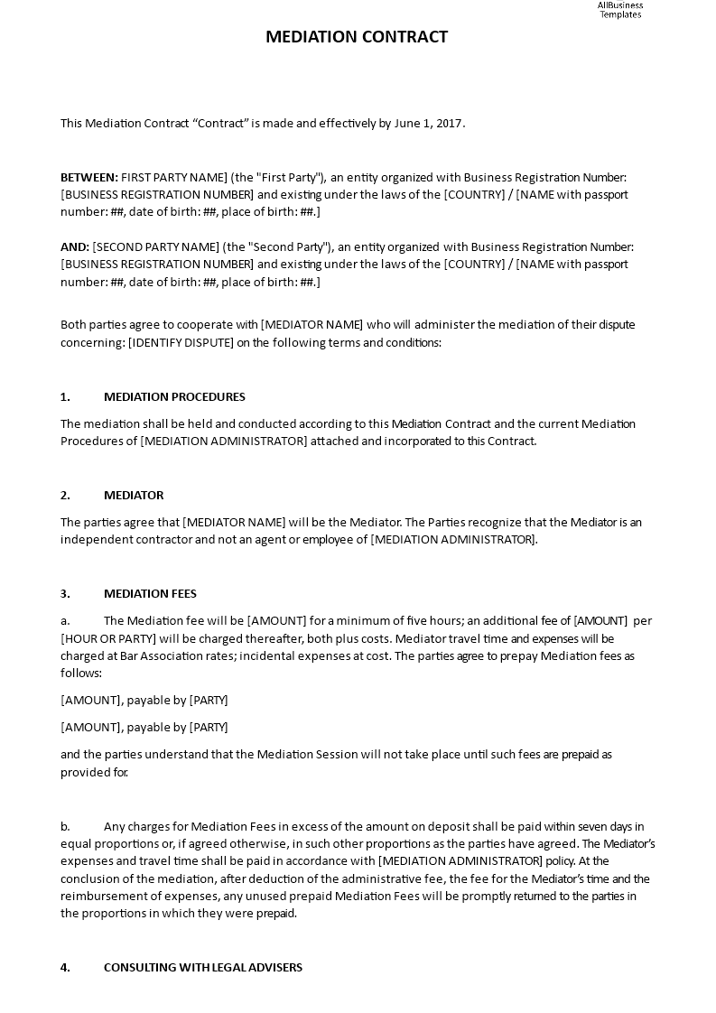 mediation contract template modèles