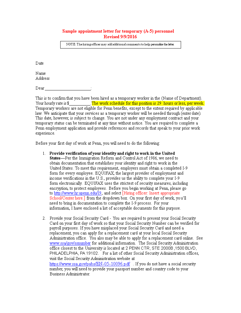 simple contract appointment letter template