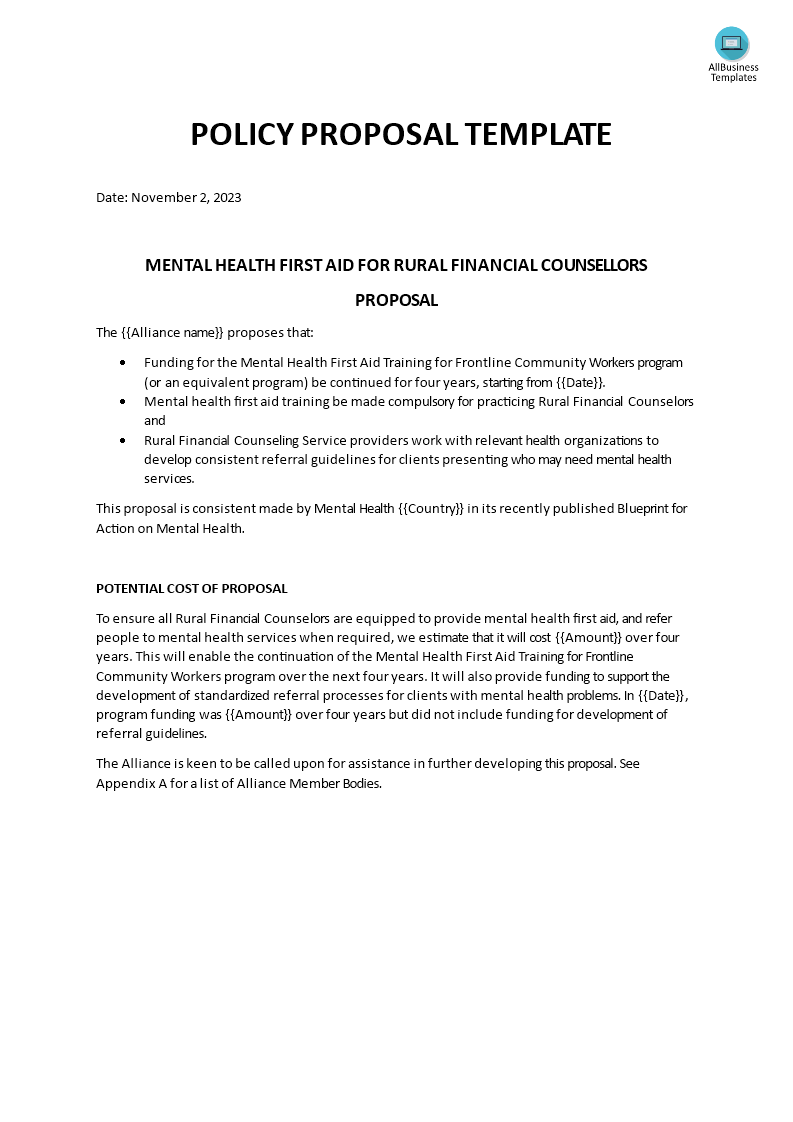 Kostenloses Policy Proposal Template Pertaining To Policy Proposal Template