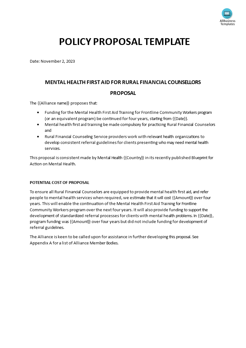 Kostenloses Policy Proposal Template