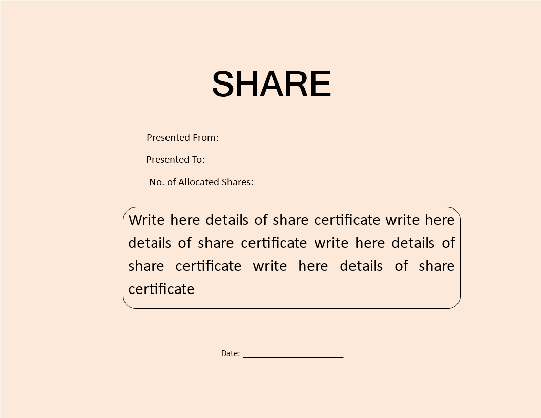 share certificate word modèles