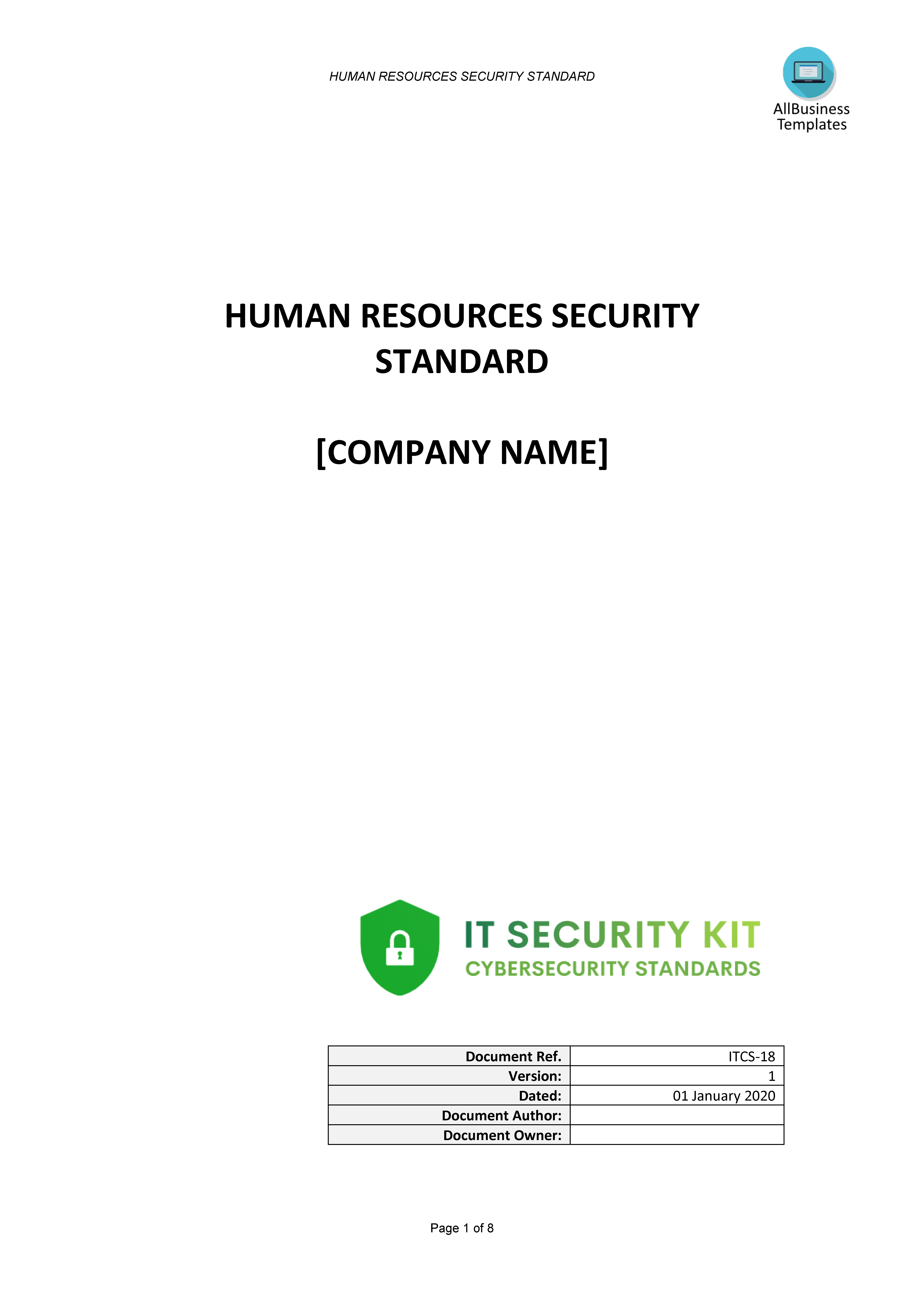 Human Resources IT Cybersecurity Standard 模板