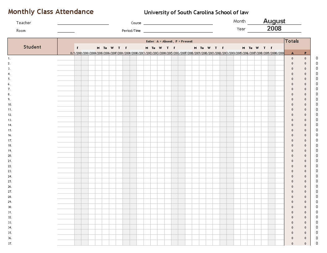 Attendance Tracking Excel Format main image