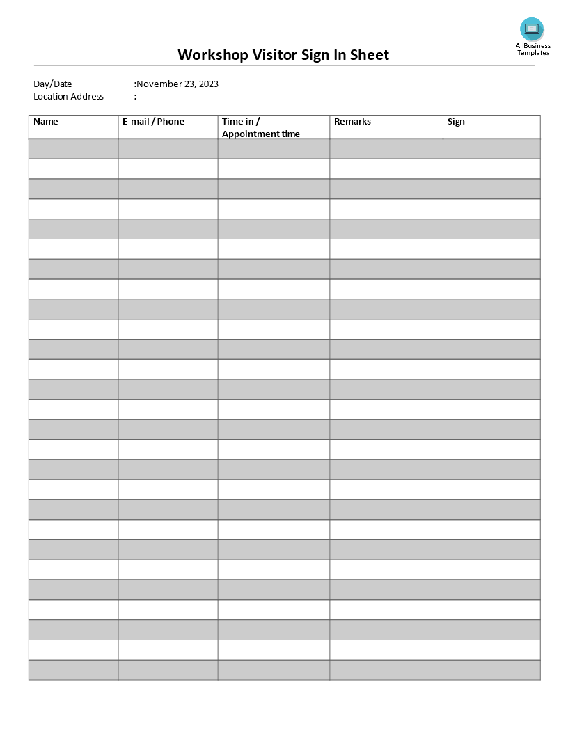 workshop sign in sheet Hauptschablonenbild