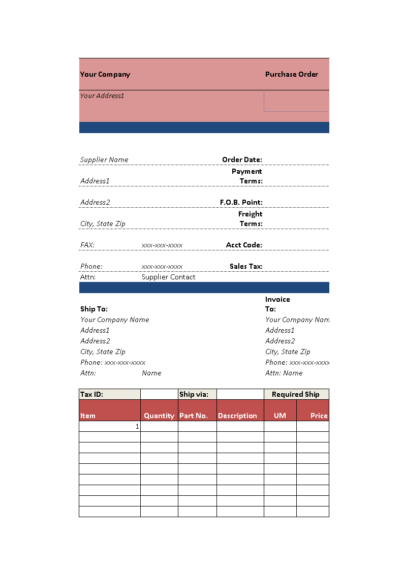 purchase order worksheet template Hauptschablonenbild