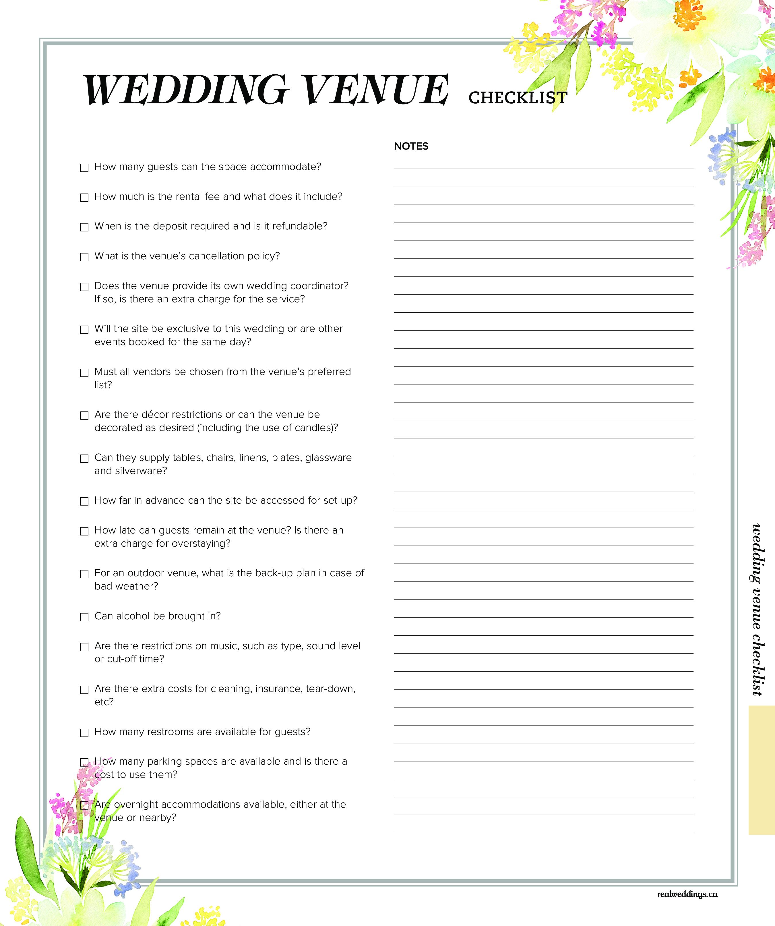 Wedding Venue Checklist  Templates at allbusinesstemplates.com Intended For Wedding Venue Business Plan Template