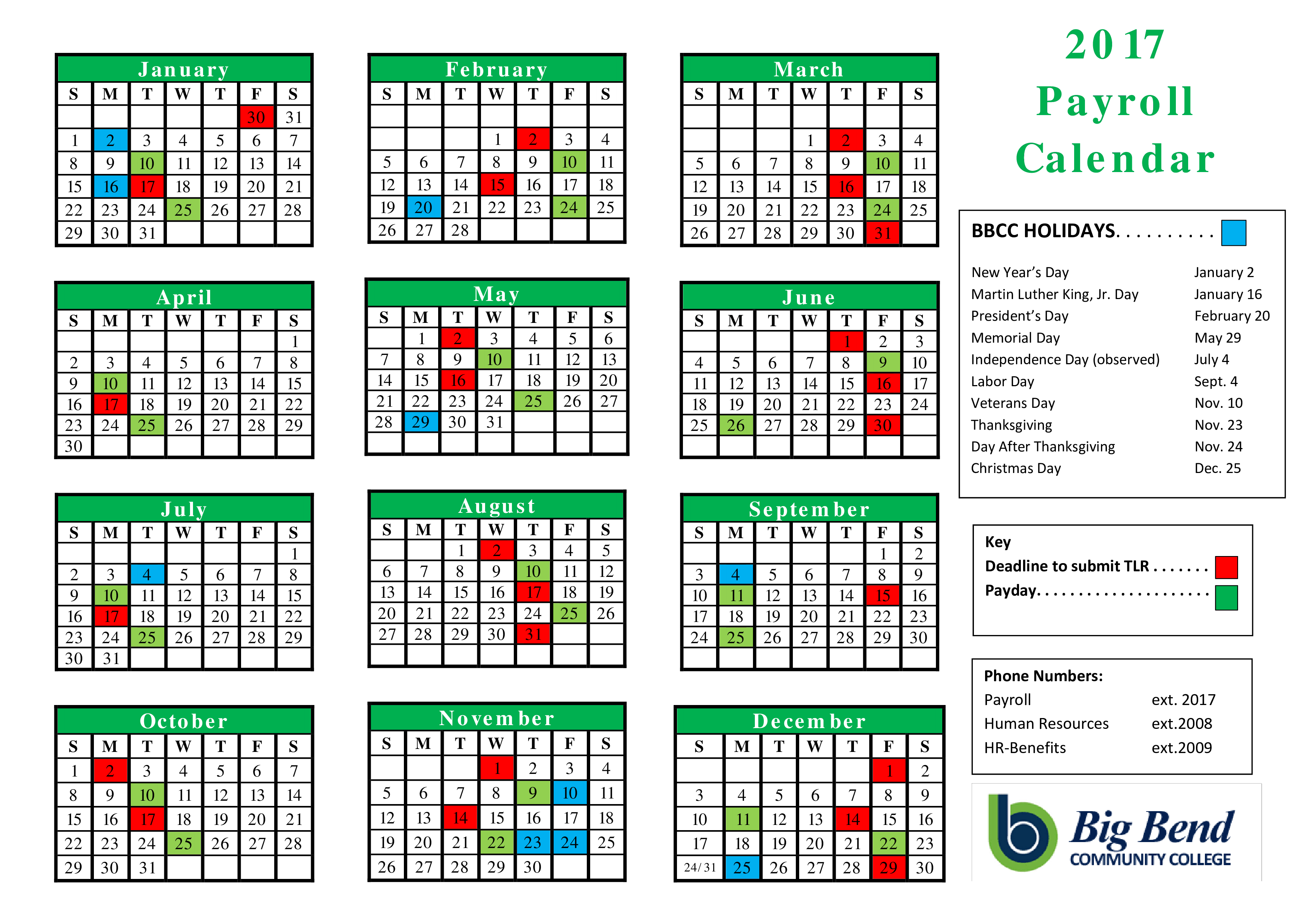 Yearly Payroll Calendar 模板