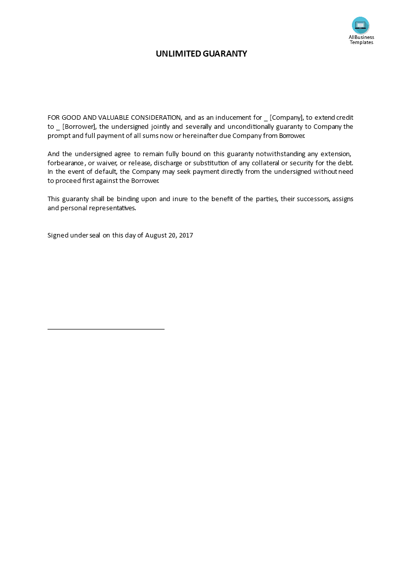 unlimited guaranty letter template