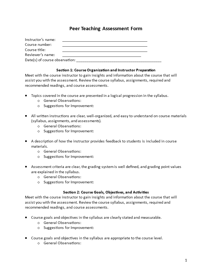 peer teaching assessment form Hauptschablonenbild