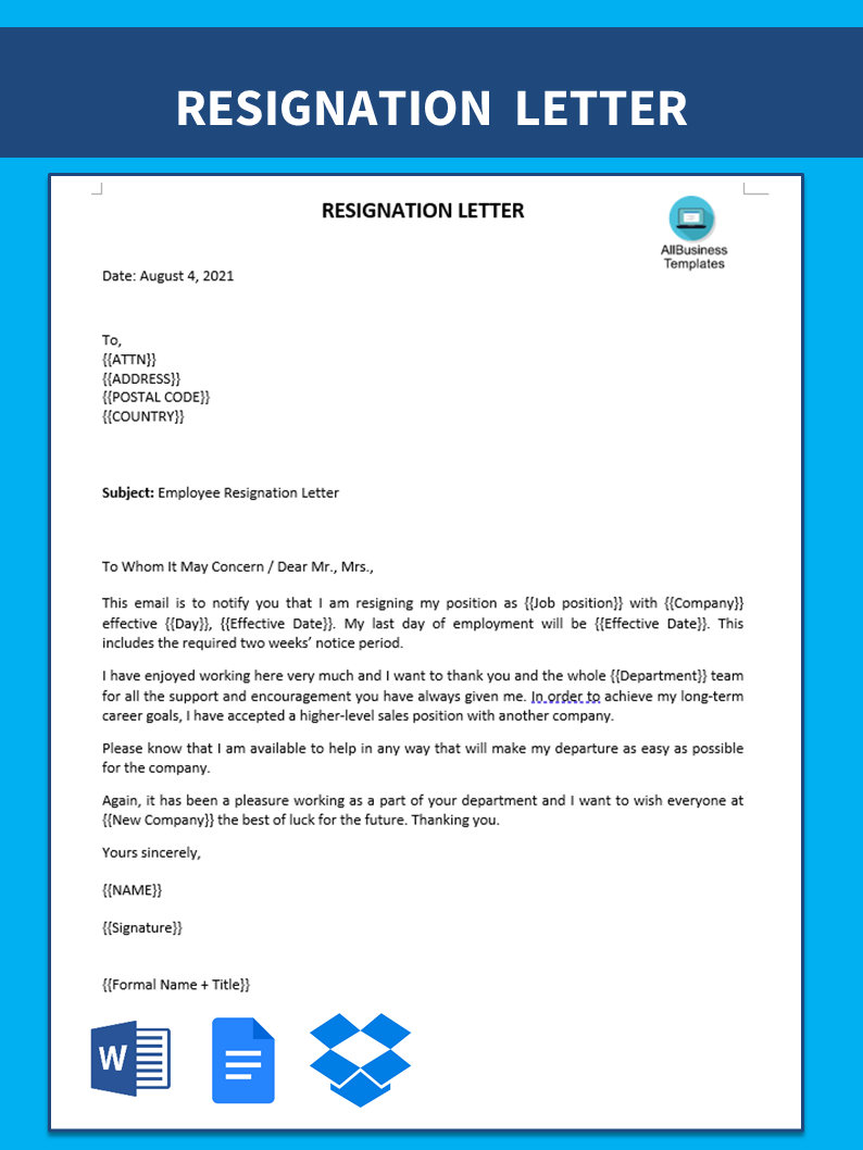 email resignation letter to boss plantilla imagen principal