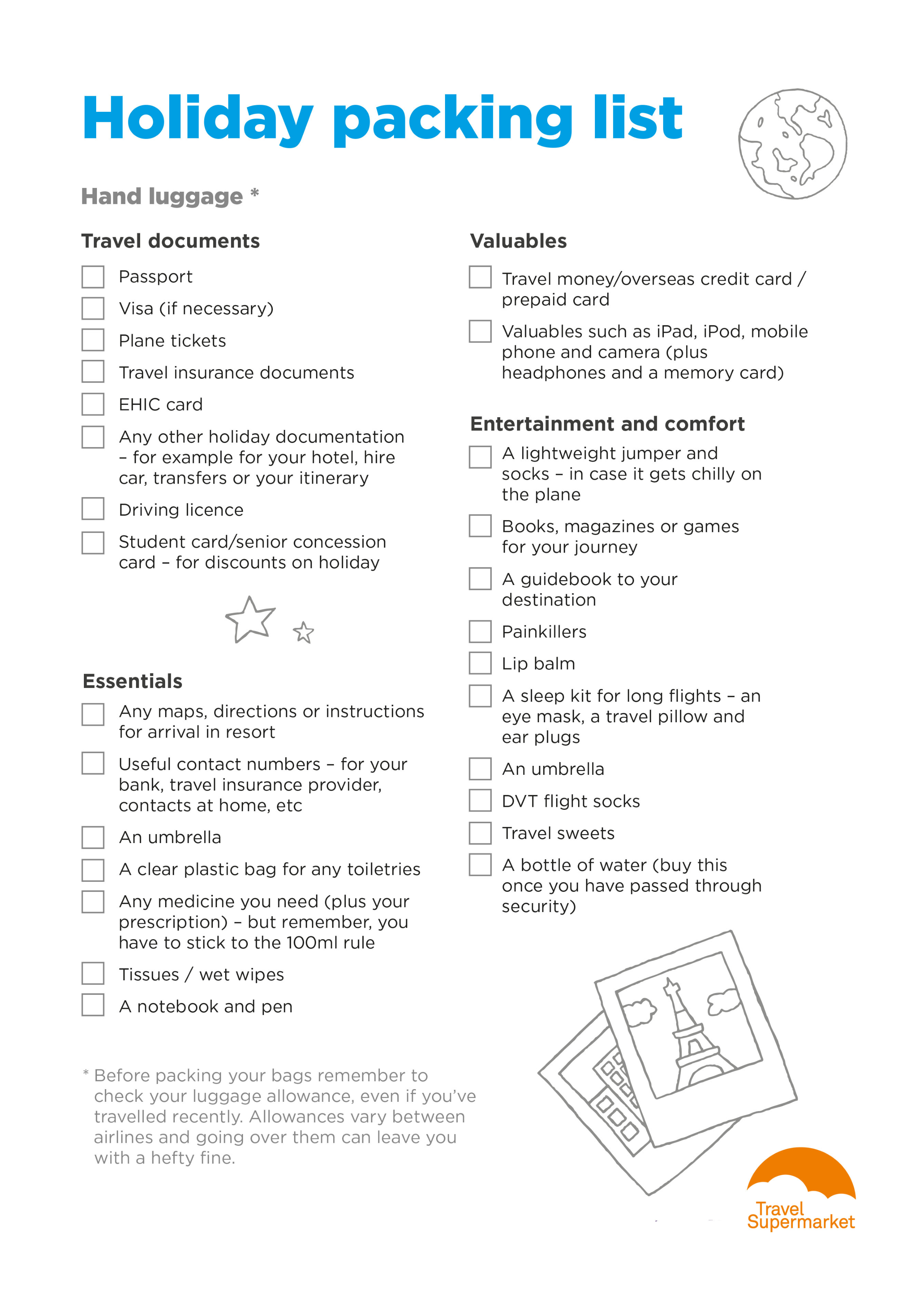 holiday packing checklist template template