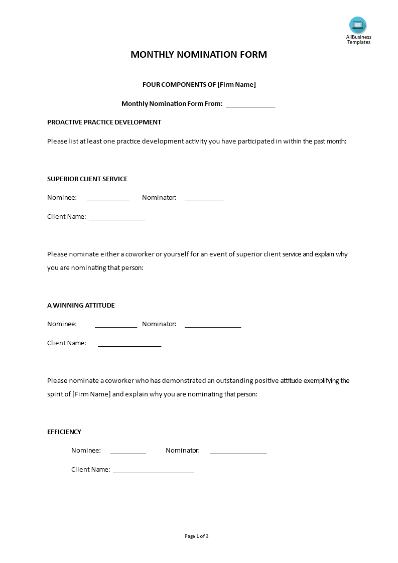 hr monthly nomination form modèles