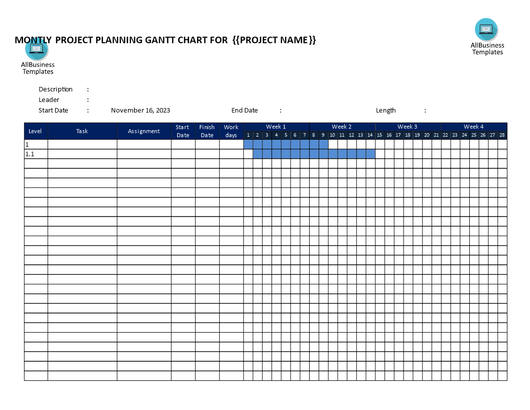 Gantt Chart weekly based template main image