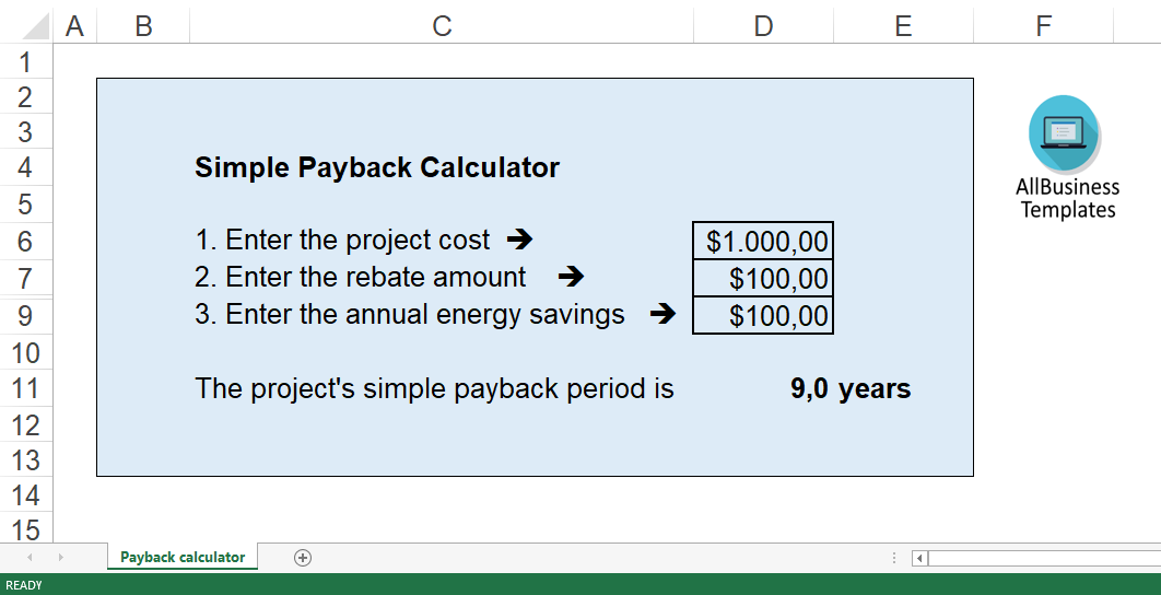 simple payback calculator modèles