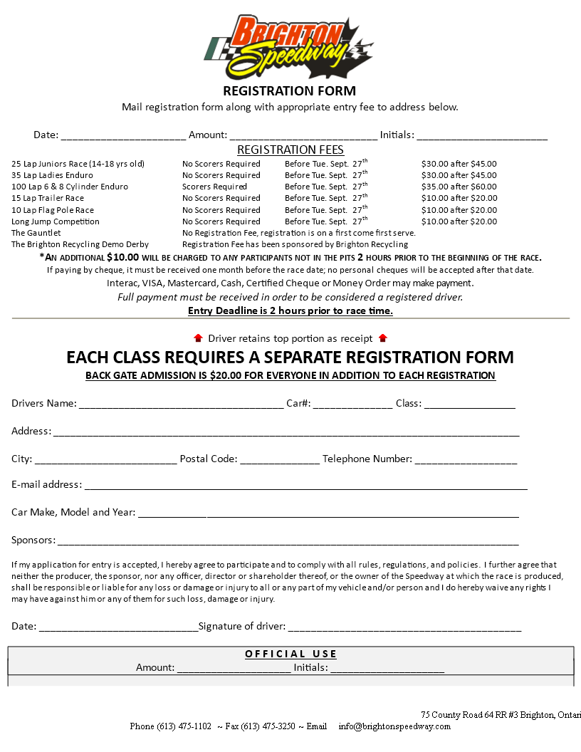 printable race registration form per class modèles