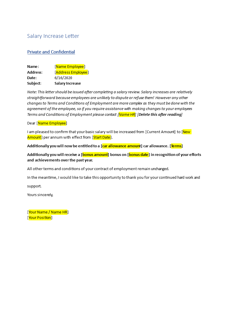 Kostenloses Salary Increase Letter Inside Salary Increase Letter To Employer Template