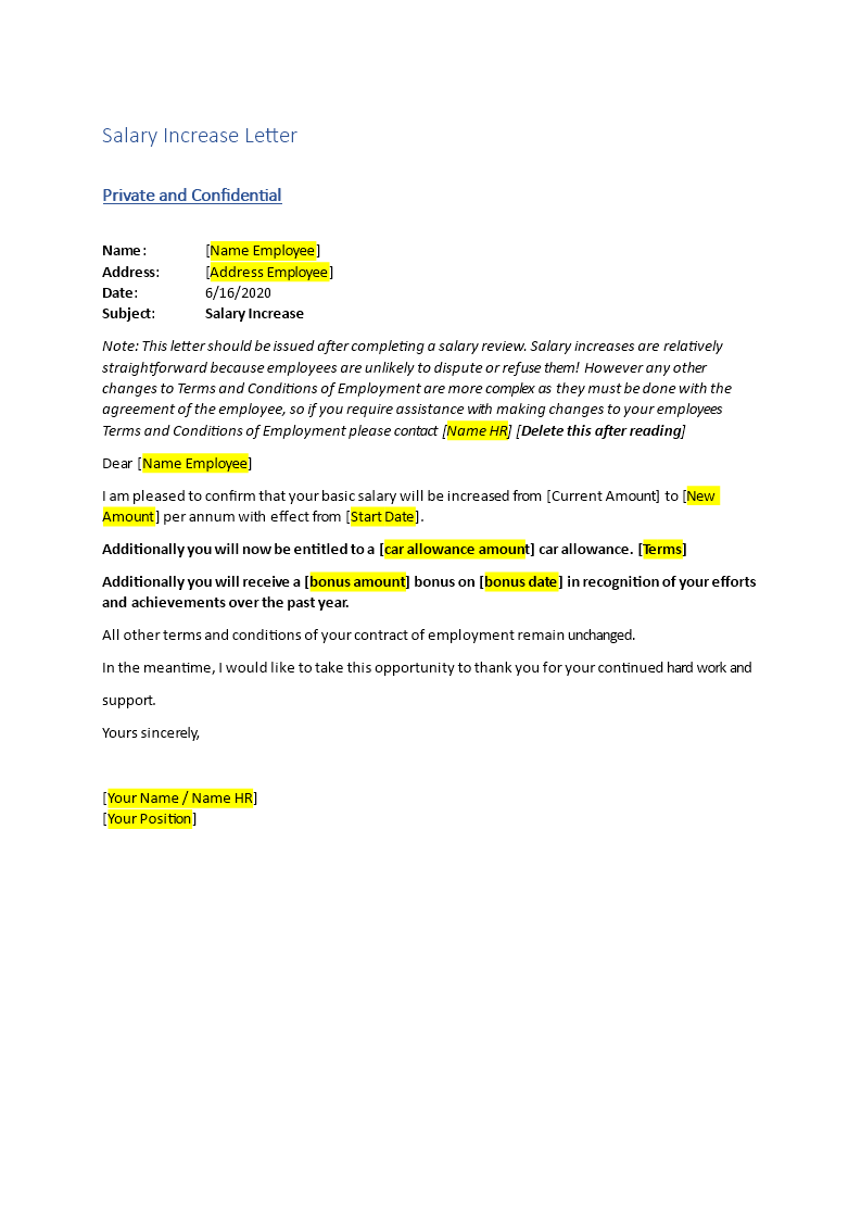 Salary Increase Letter To Employer Template