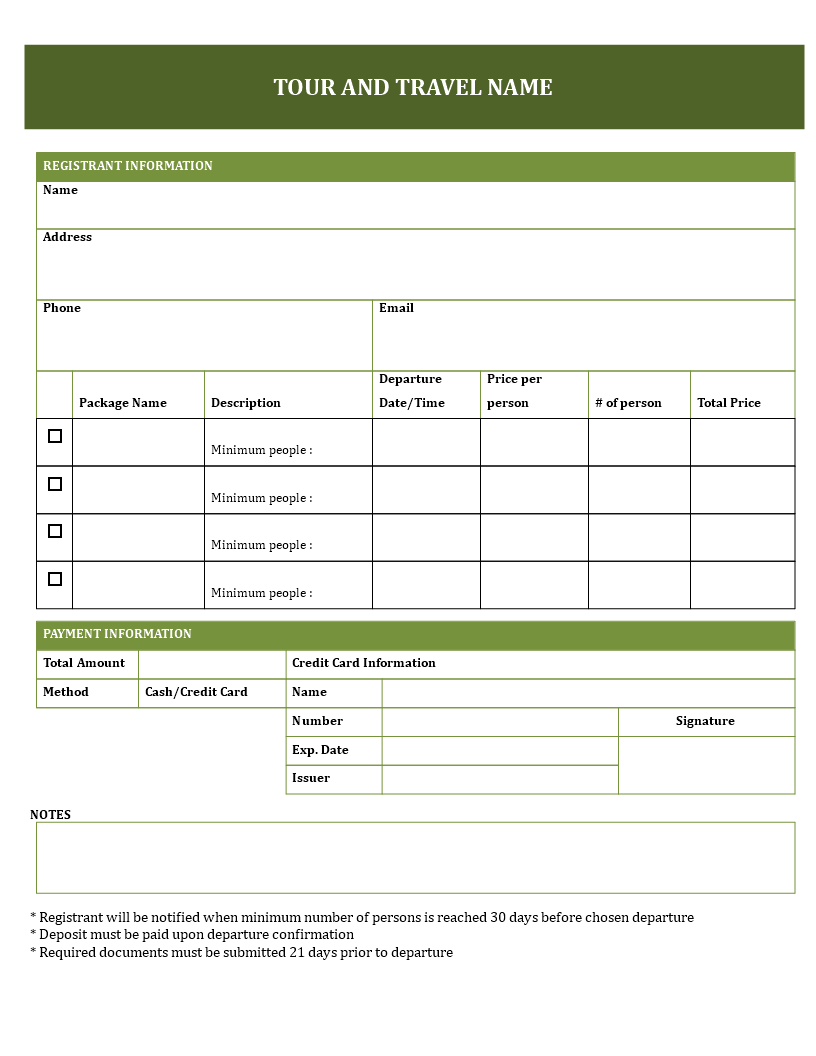 travel booking form for tours modèles