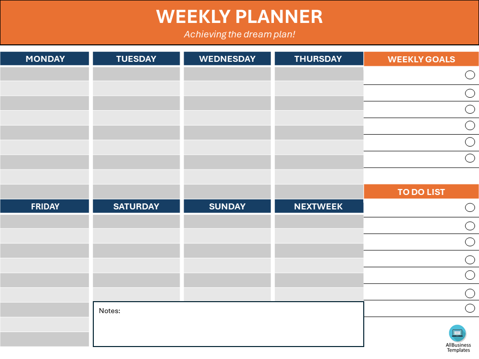 weekly planner template free voorbeeld afbeelding 