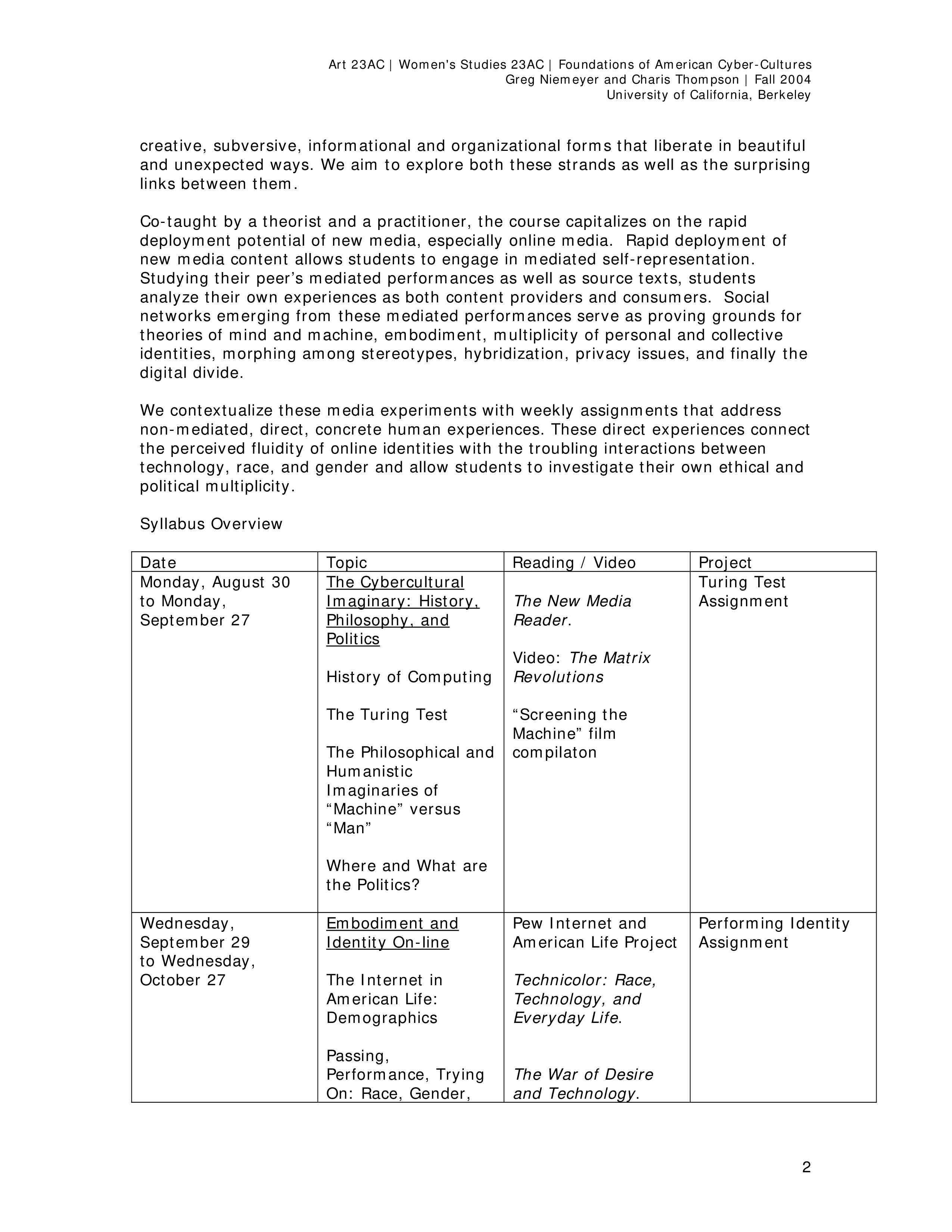 Syllabus Assignments Schedule Templates at