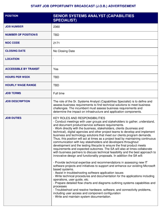 senior system analyst job description template