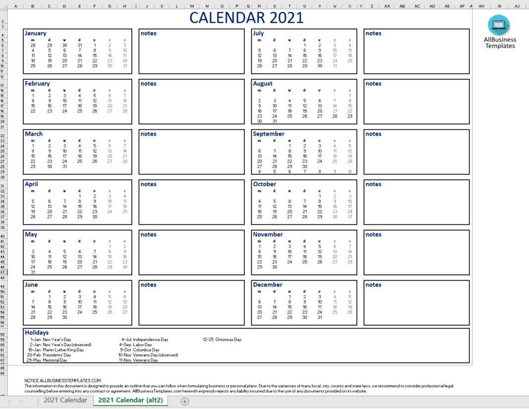 calendar 2021 excel voorbeeld afbeelding 