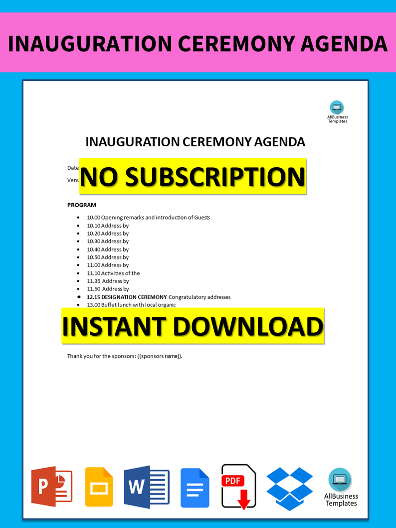 Inauguration Ceremony Agenda 模板