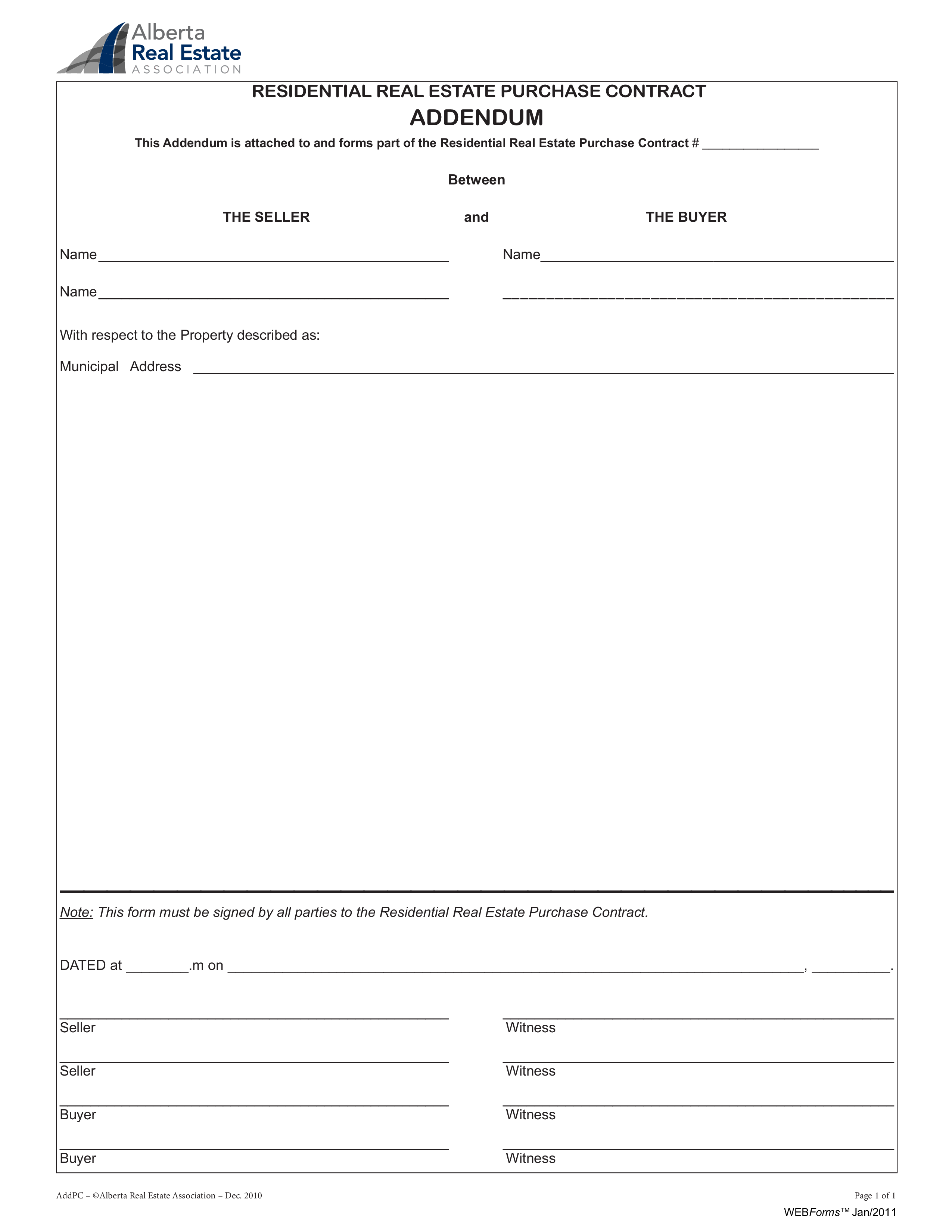 免费Real Estate Addendum Form  样本文件在allbusinesstemplates.com