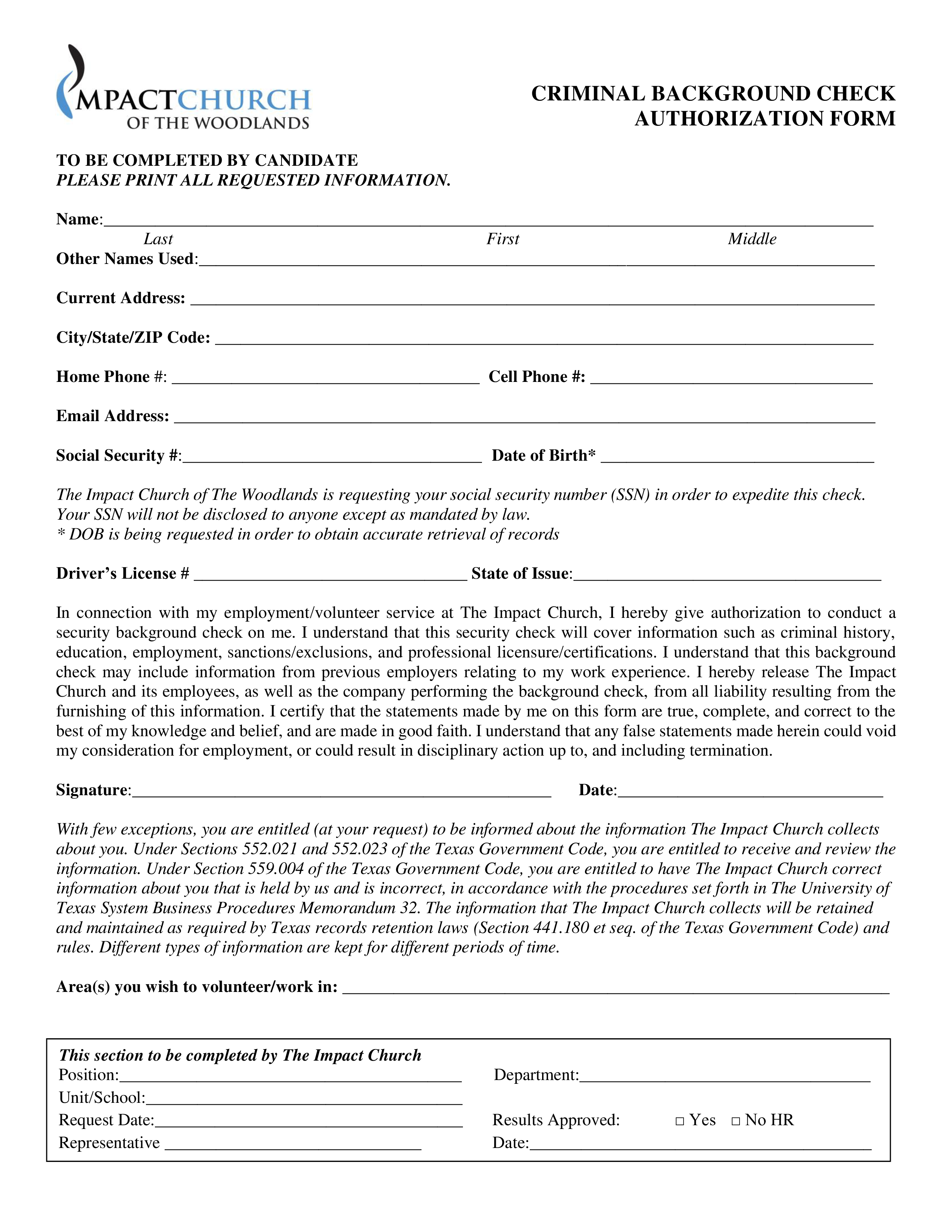 Criminal Background Check Authorization Form | Templates at  