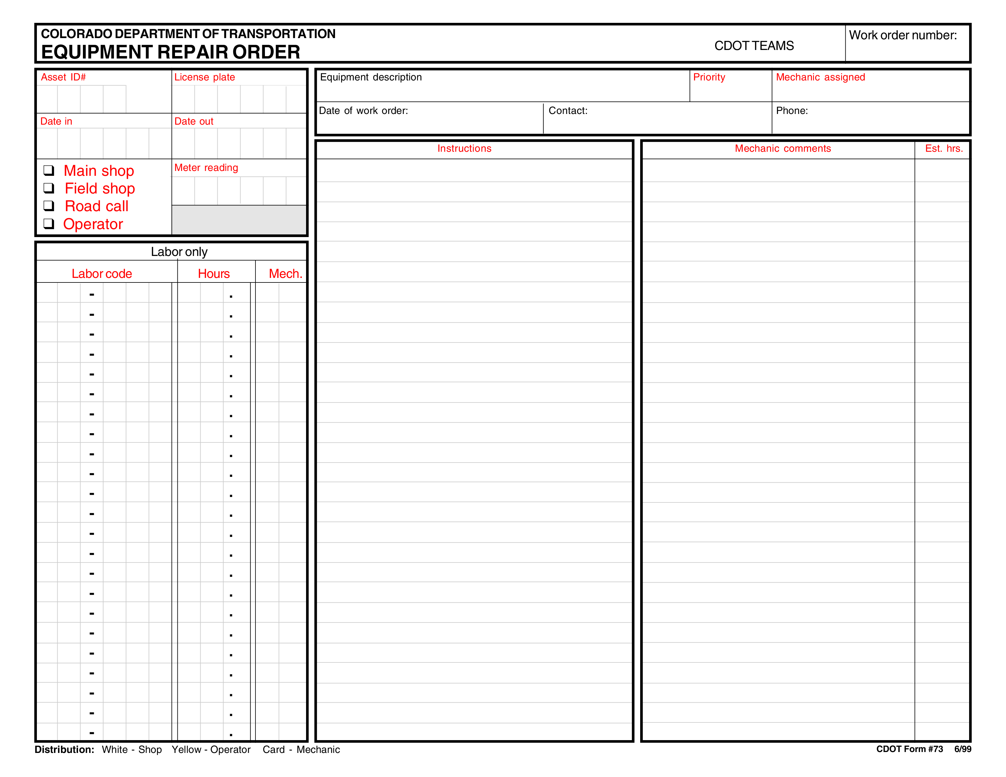 equipment order template