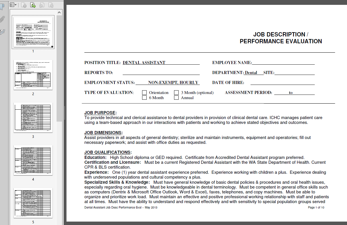 Dental Assistant Evaluation Form 模板