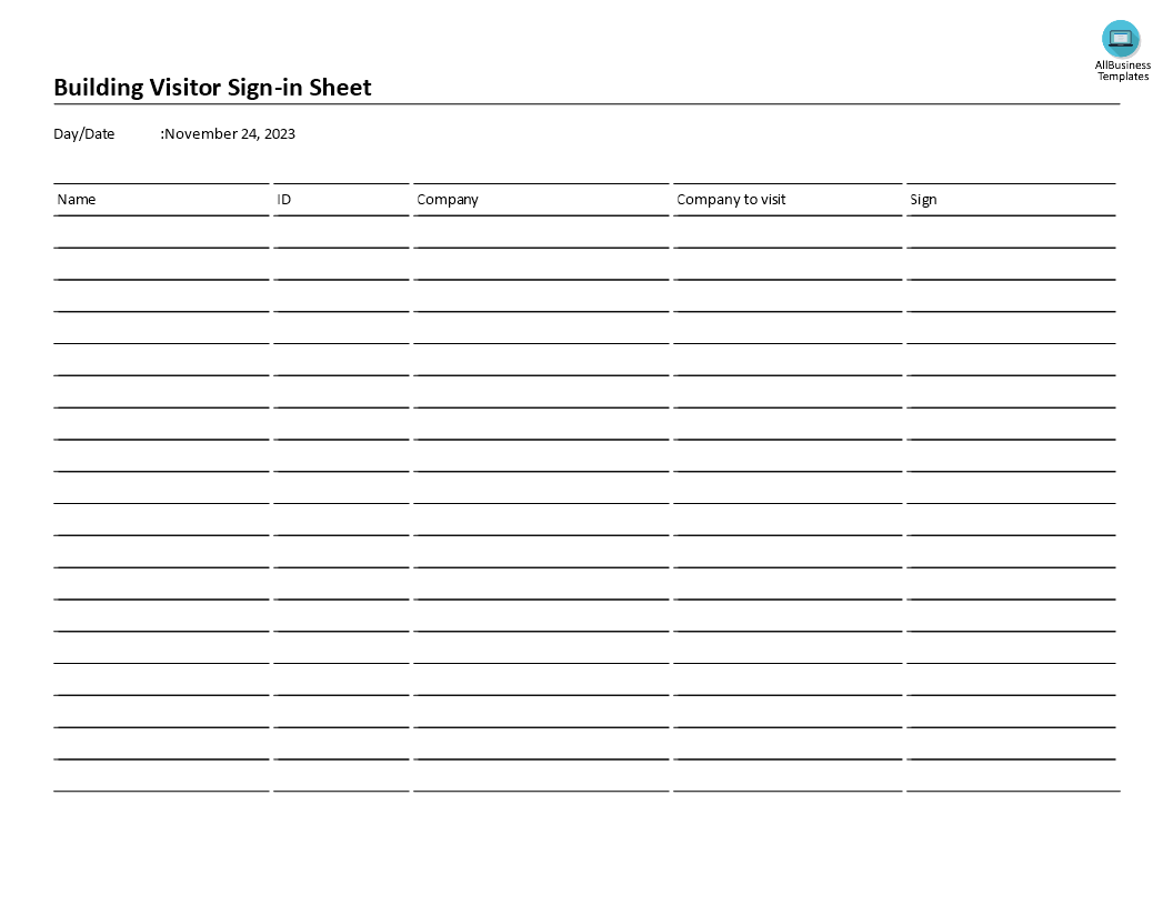 building visitor sign in sheet template