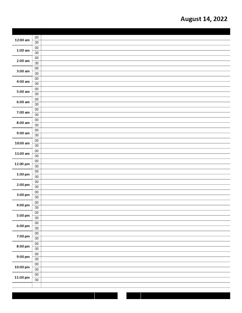 hourly daily calendar template