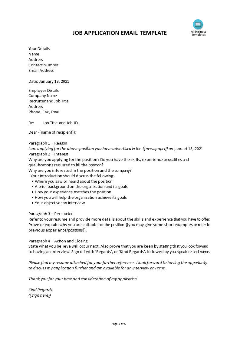 application cover letter newspaper job vacancy template