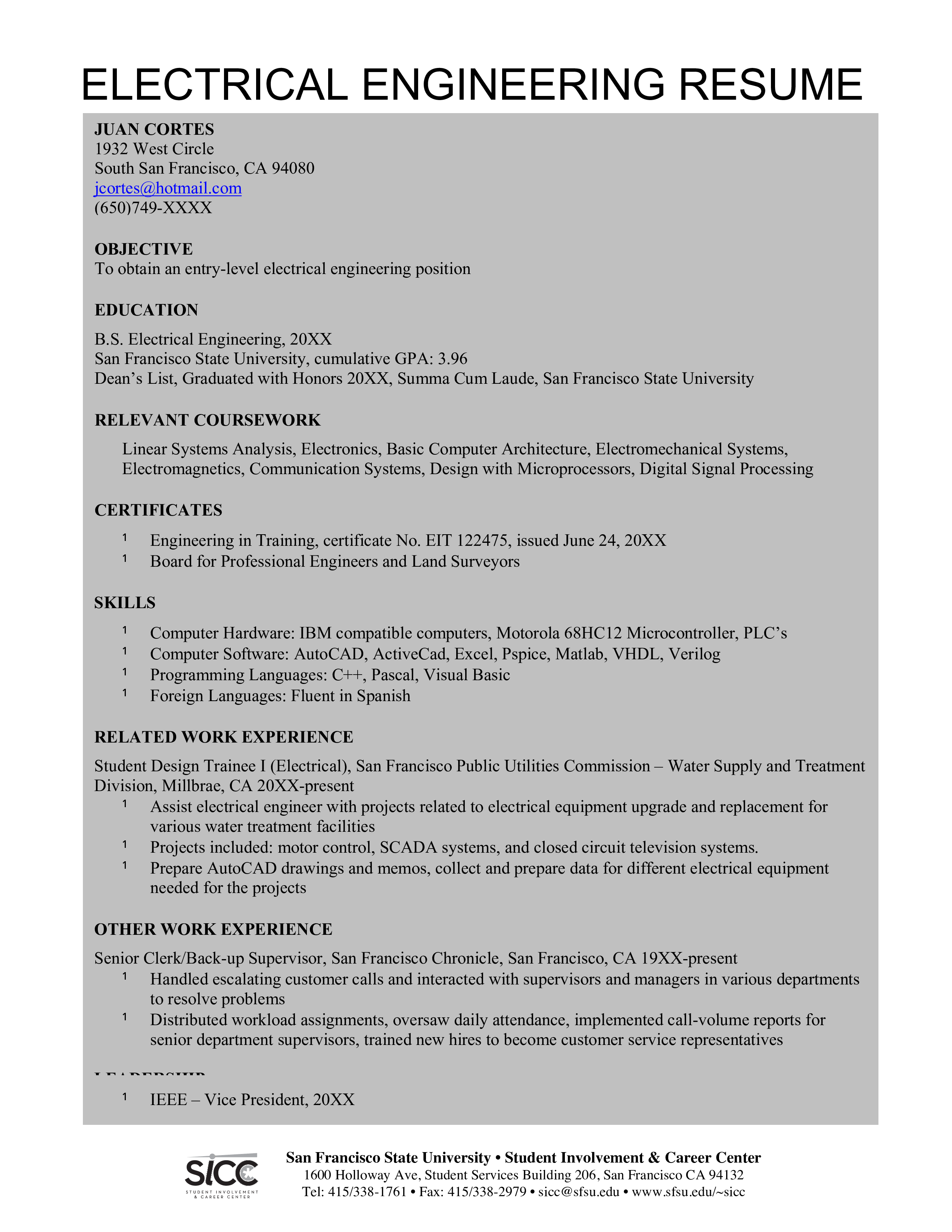 electrical engineer cv sample Hauptschablonenbild