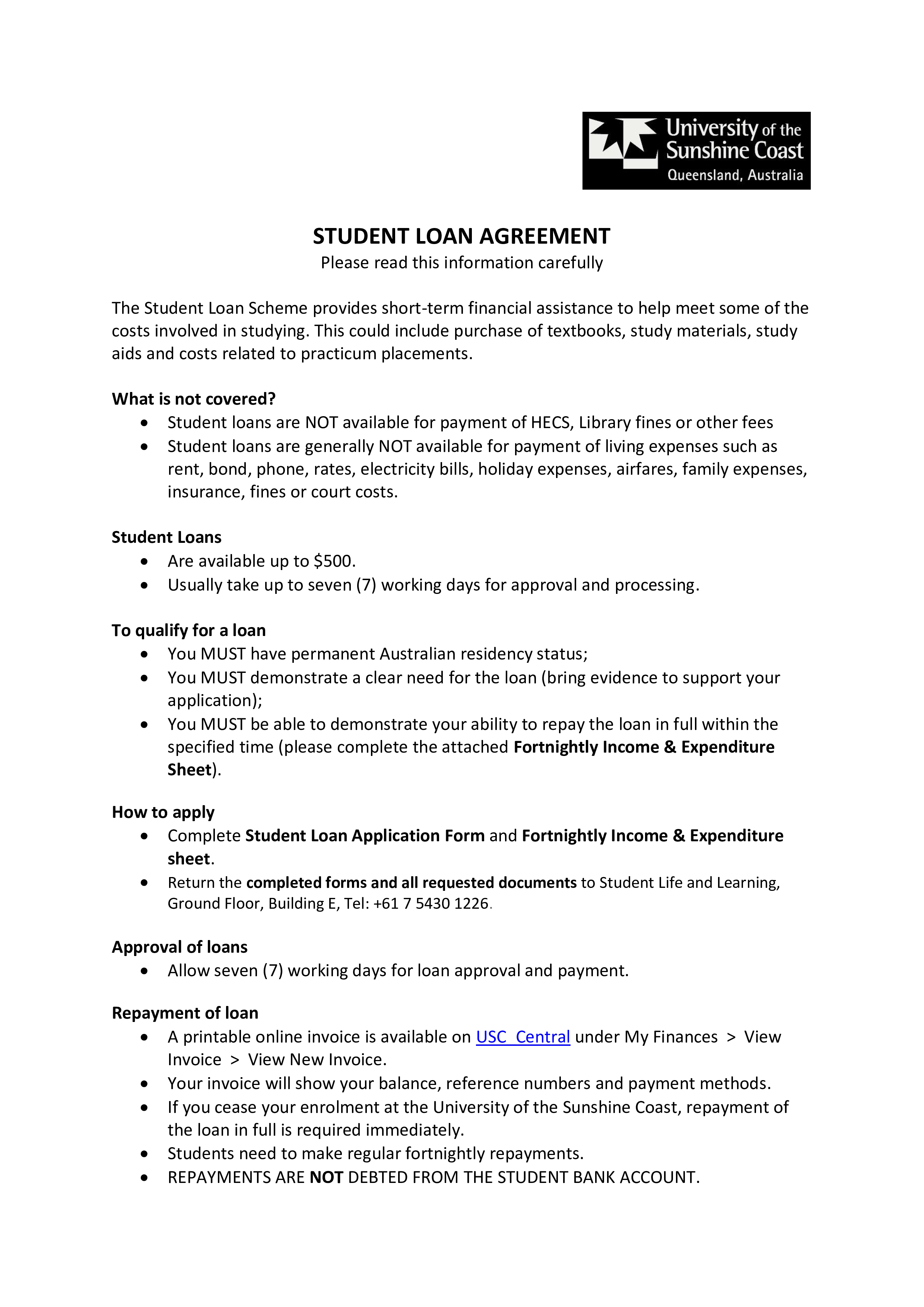 student loan agreement form Hauptschablonenbild