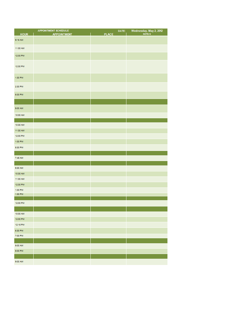 appointment schedule template sample main image