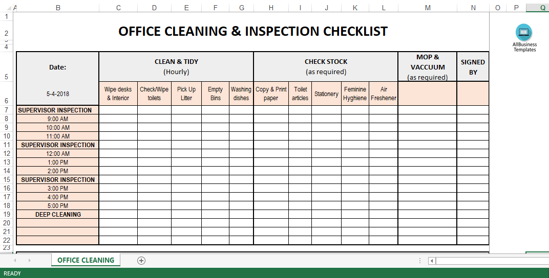 office cleaning and inspection schedule voorbeeld afbeelding 