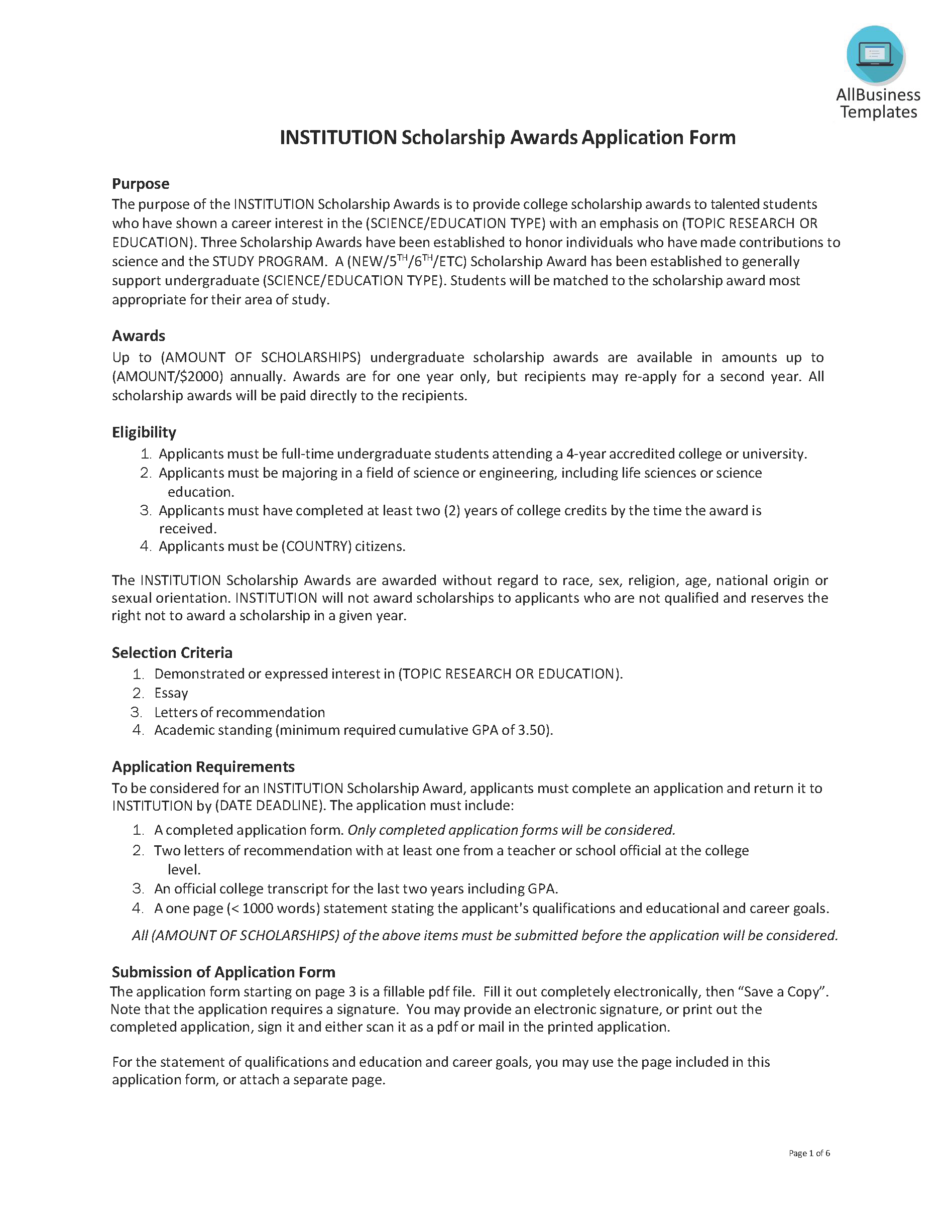 application form scholarship for universities plantilla imagen principal