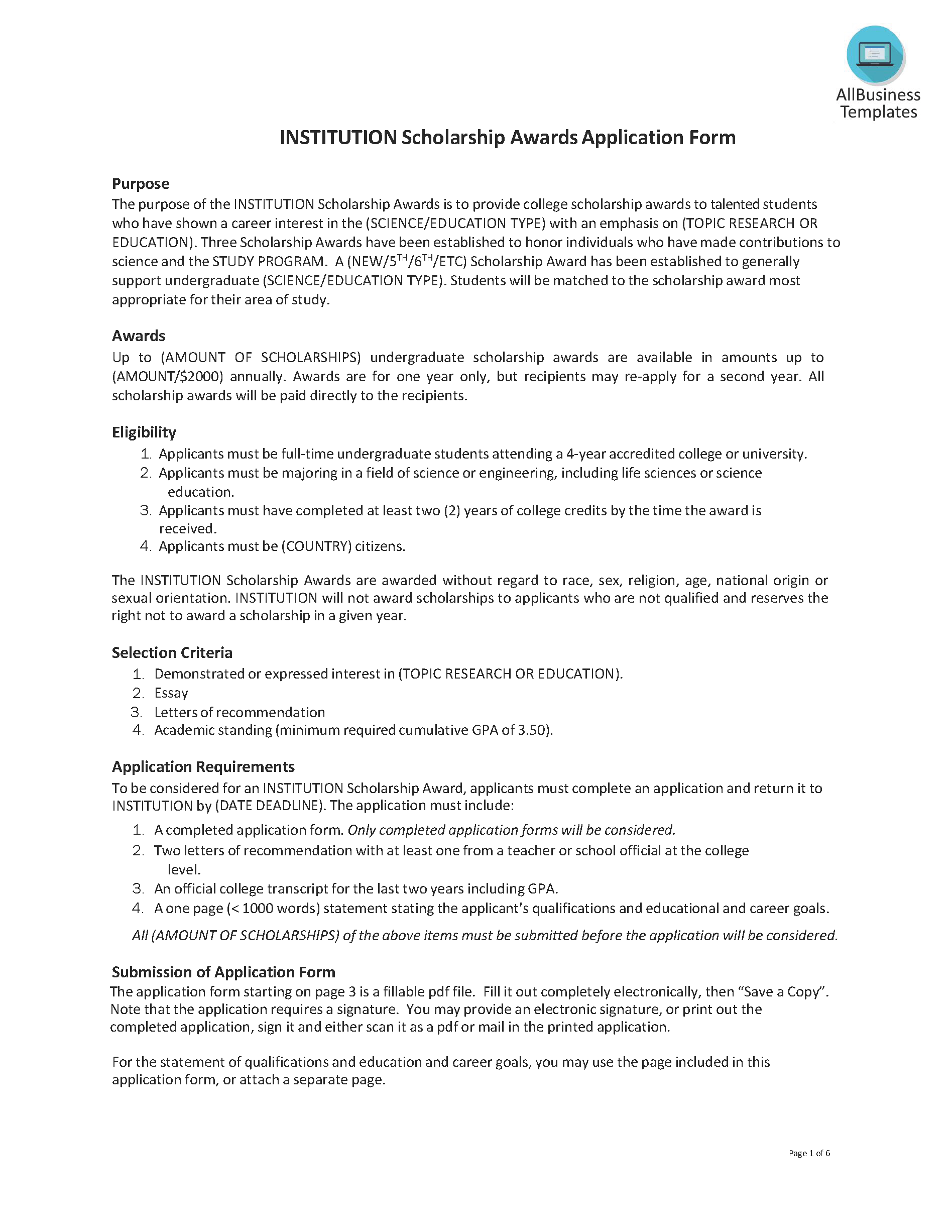 application form scholarship for universities Hauptschablonenbild