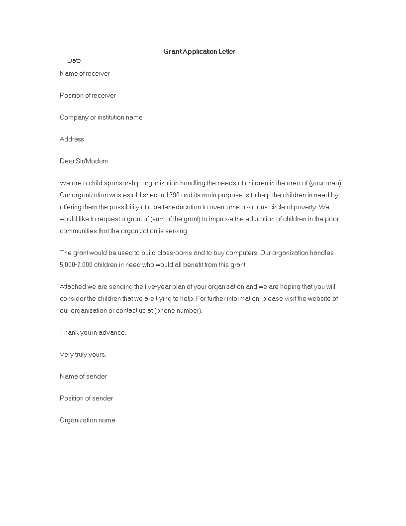 grant application letter Hauptschablonenbild