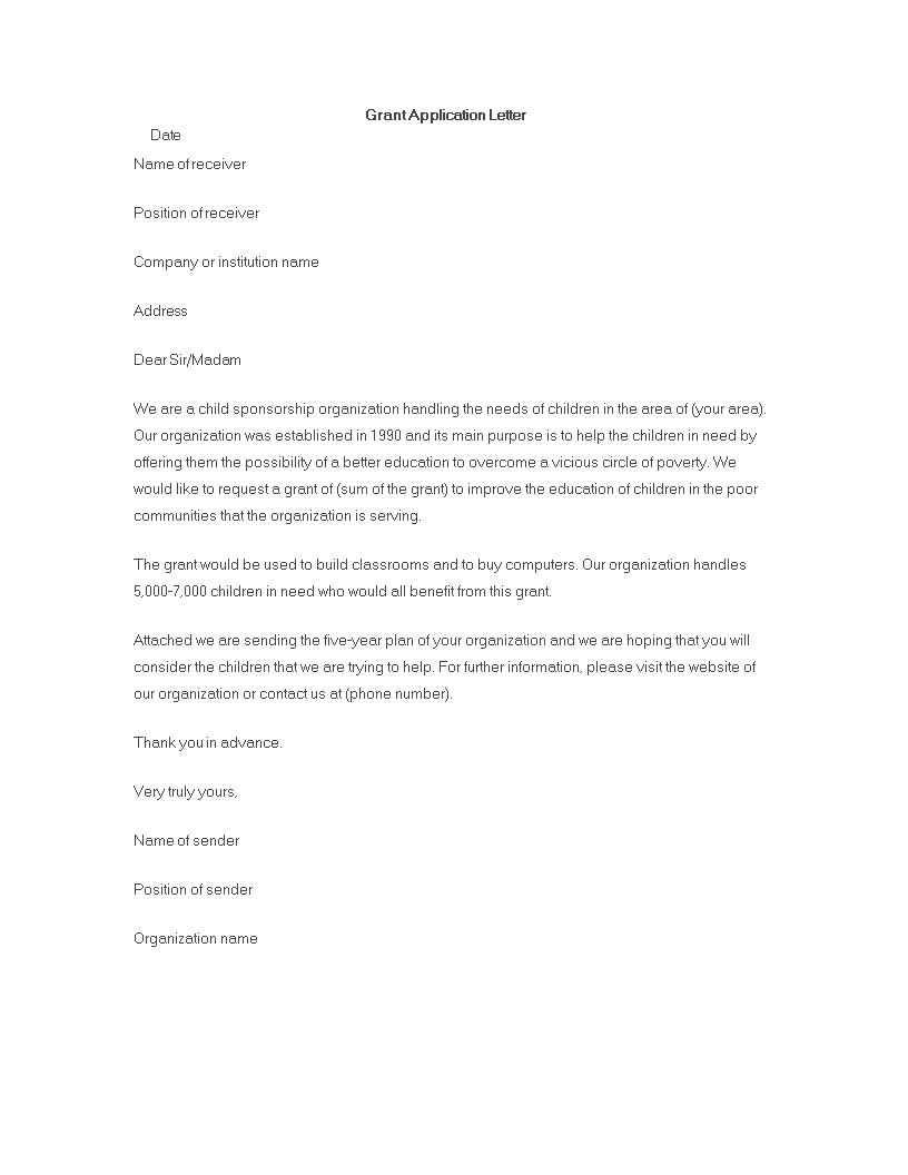 grant application letter template