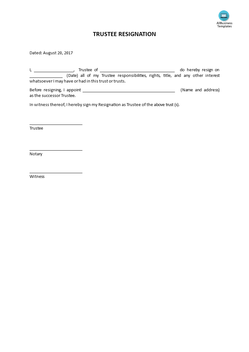 trustee resignation template