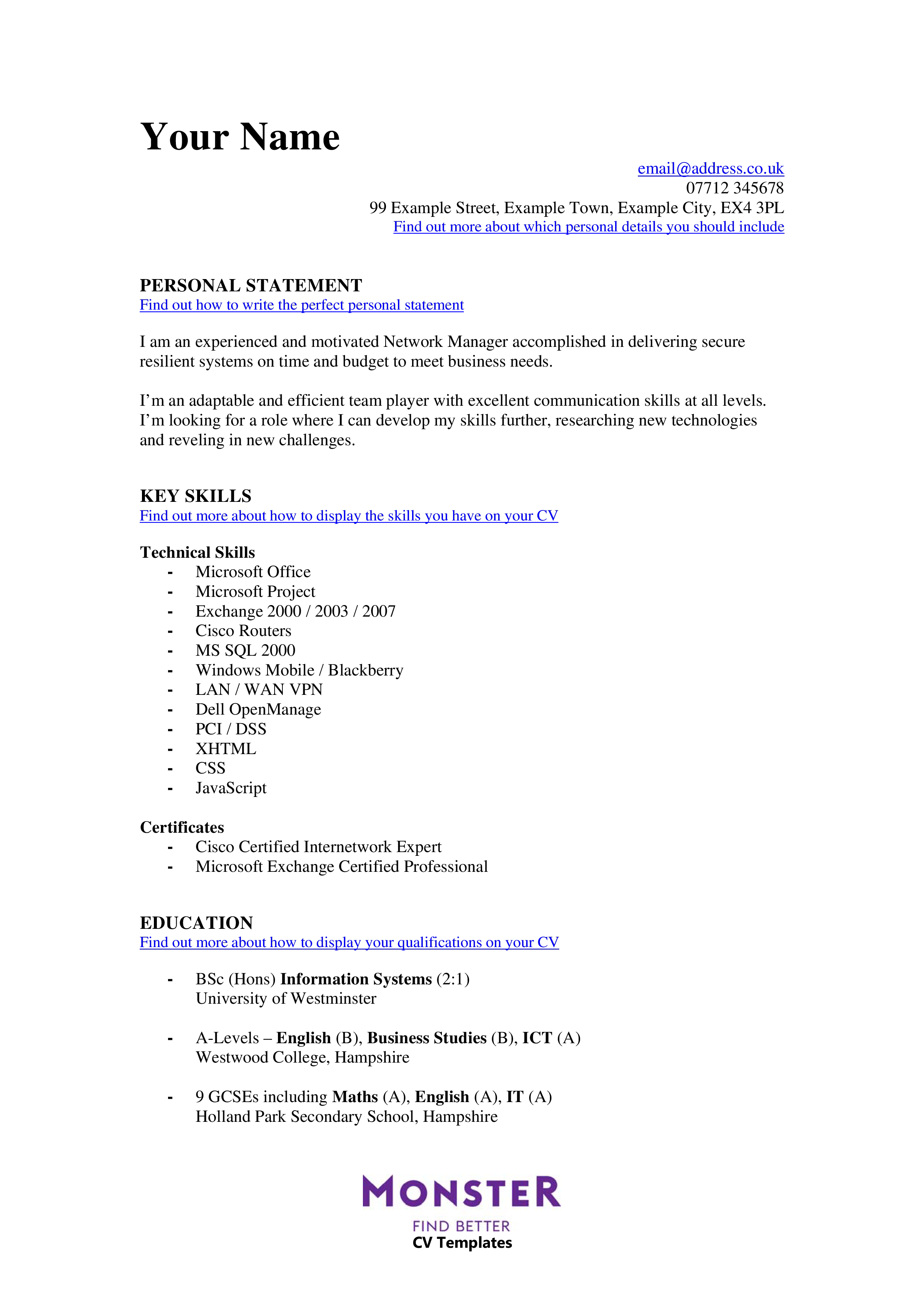 it networking manager resume modèles