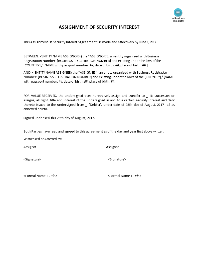 assignment of security interest template