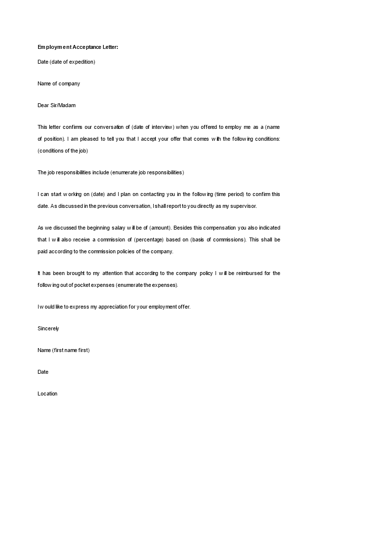 employment acceptance letter Hauptschablonenbild