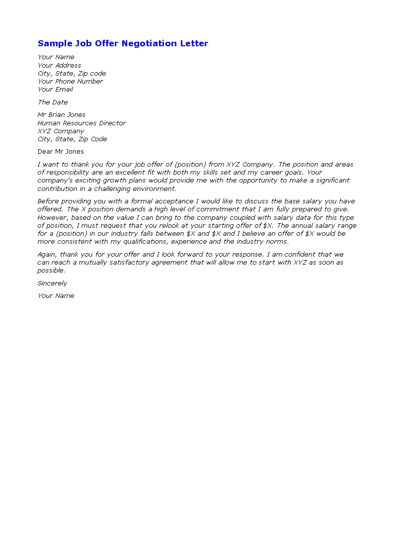 Sample Letter Of Salary Negotiation From A Job Offer from www.allbusinesstemplates.com