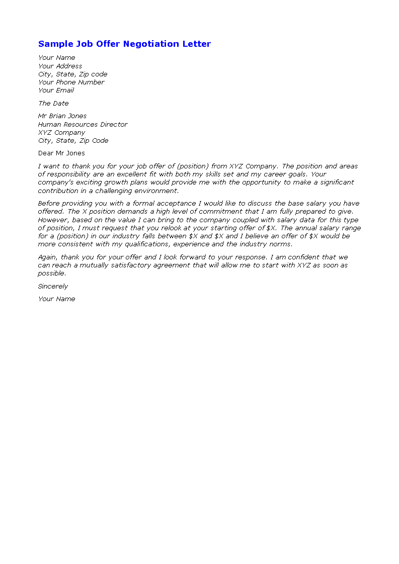 new job salary negotiation letter sample template