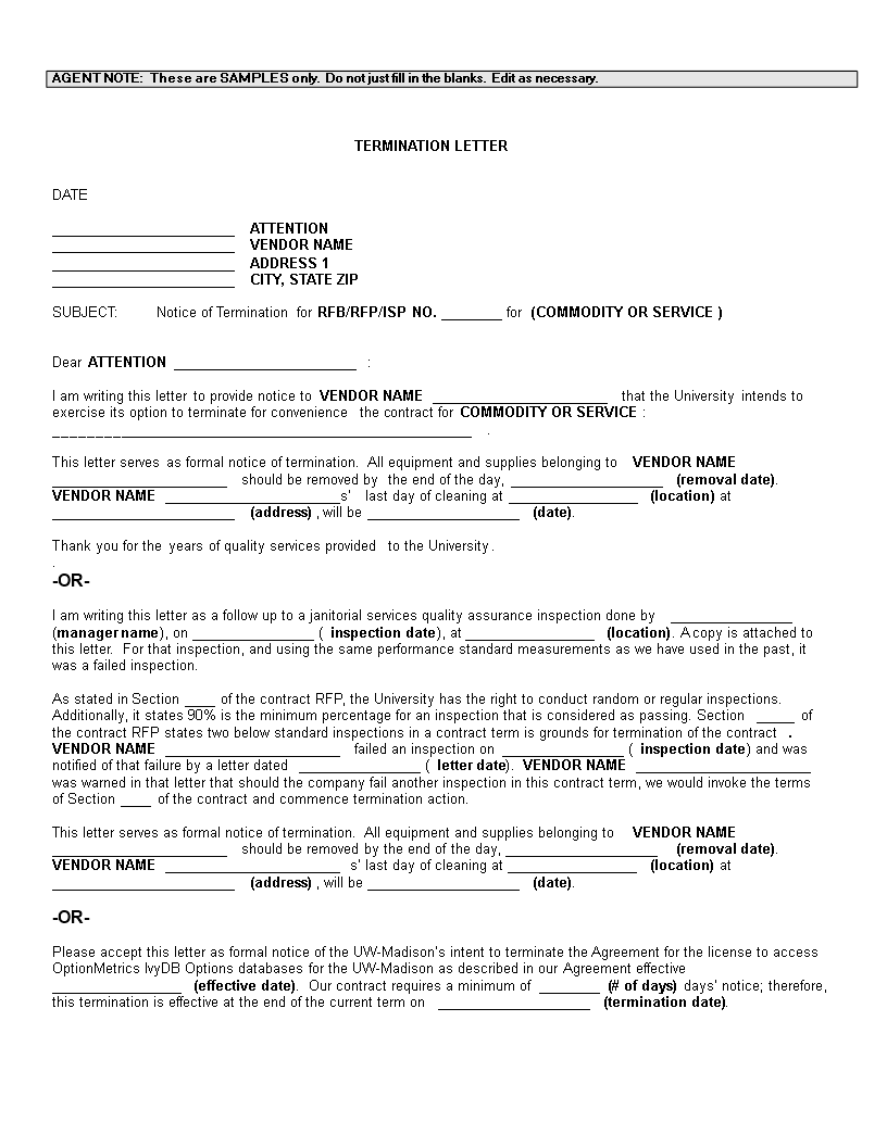 vendor termination letter modèles