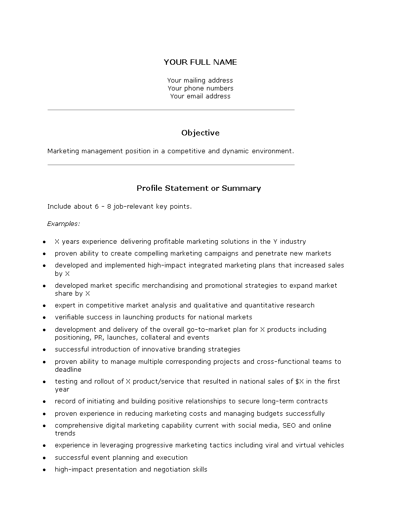 marketing campaign manager resume modèles